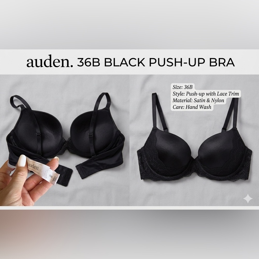 Auden Black Lace Trim Push-Up Bra - Picture 1 of 4